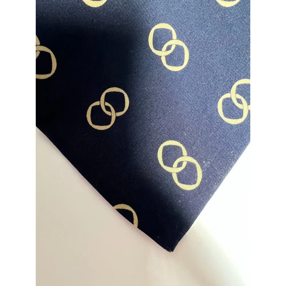 Polo Ralph Lauren EUC Navy Interlocking Ring 100% Silk Tie Necktie 57
